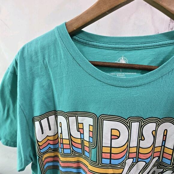 Disney T Shirt Womens Large Blue Short Sleeve Crew Walt Wood Retro Stripe Tee - Picture 2 of 8